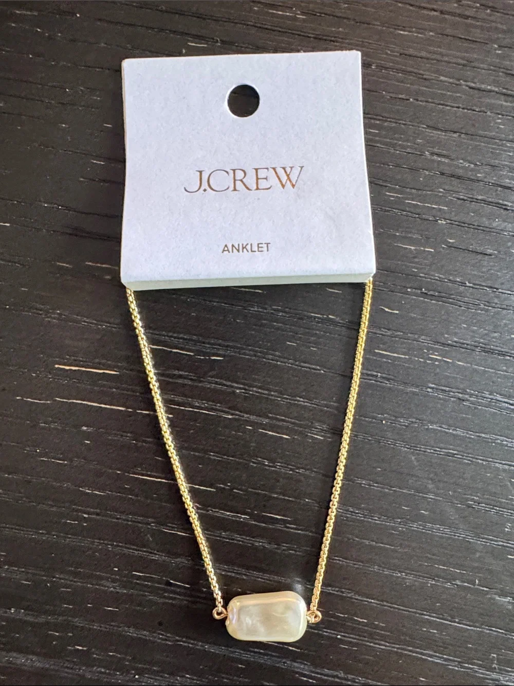 J. Crew white large faux pearl gold anklet bracelet. Cubic zirconia charm. NWT.